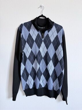 Studio Men's Black & Gray Argyle Quarter-Zip Sweater